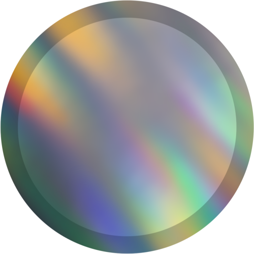A circle with a holographic pattern. It has an outline that is slightly darker than the rest of it.